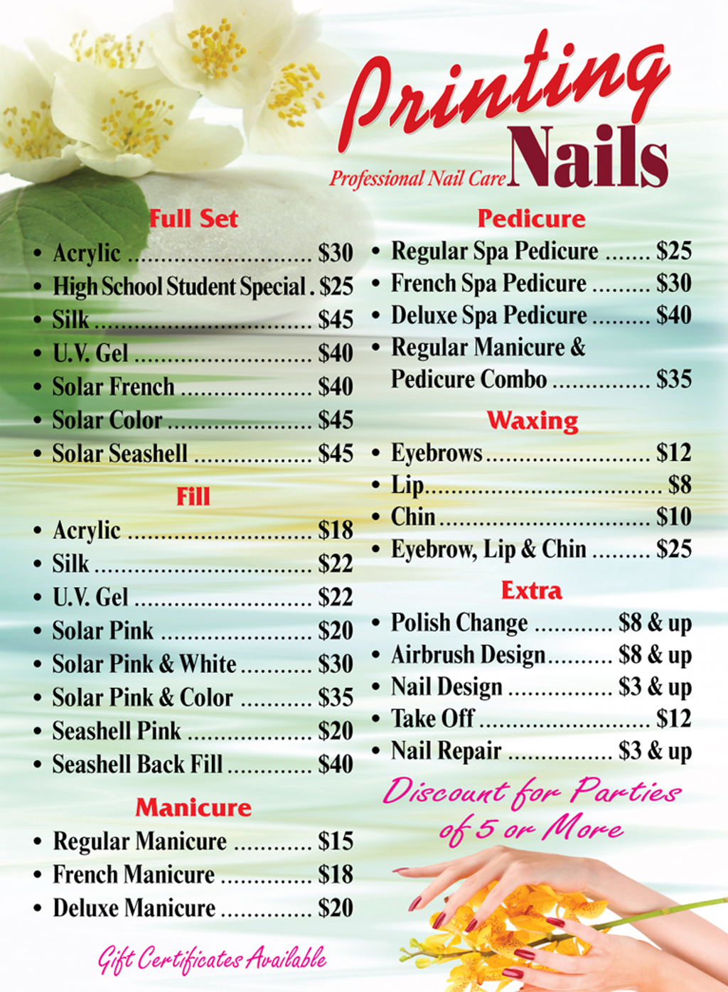 Price List Poster Size 24×36 Nails Printing (714) 2442903